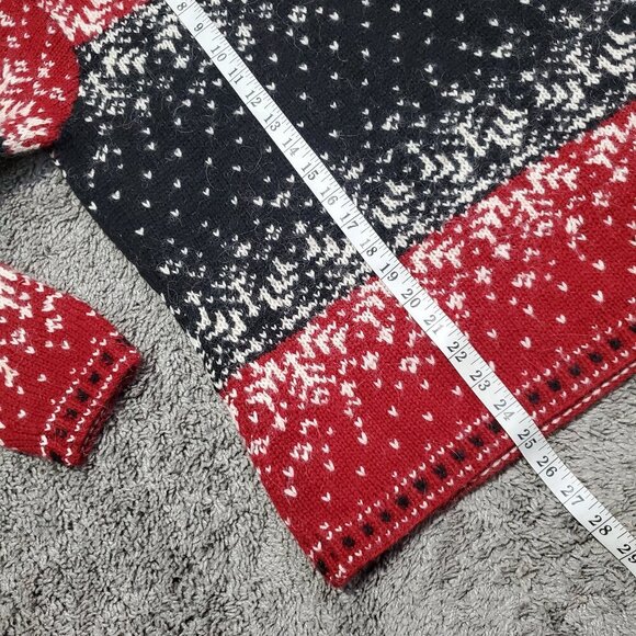 Vintage Lauren Ralph Lauren Hand Knit Wool Red Snowflake Quarter Zip Sweater - M - Picture 7 of 8